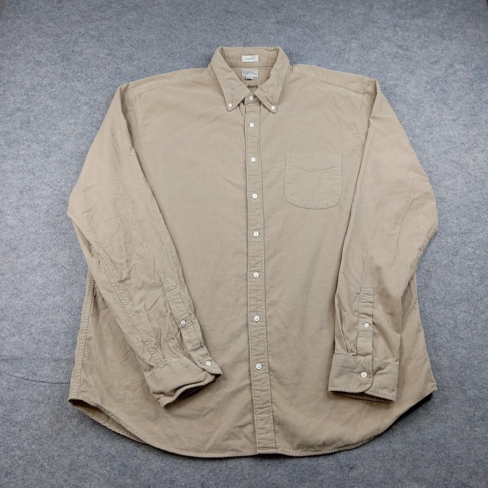 J Crew‎ Shirt Mens Big 2XLT Beige Corduroy Button Front Long Sleeve Casual